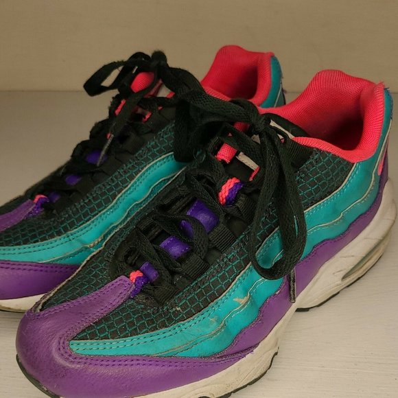 New Nike Air Max 95 Youth Shoes Size 6.5 Y "Blue Lagoon" (Green/Hyper Pink-Rose) - Picture 3 of 9